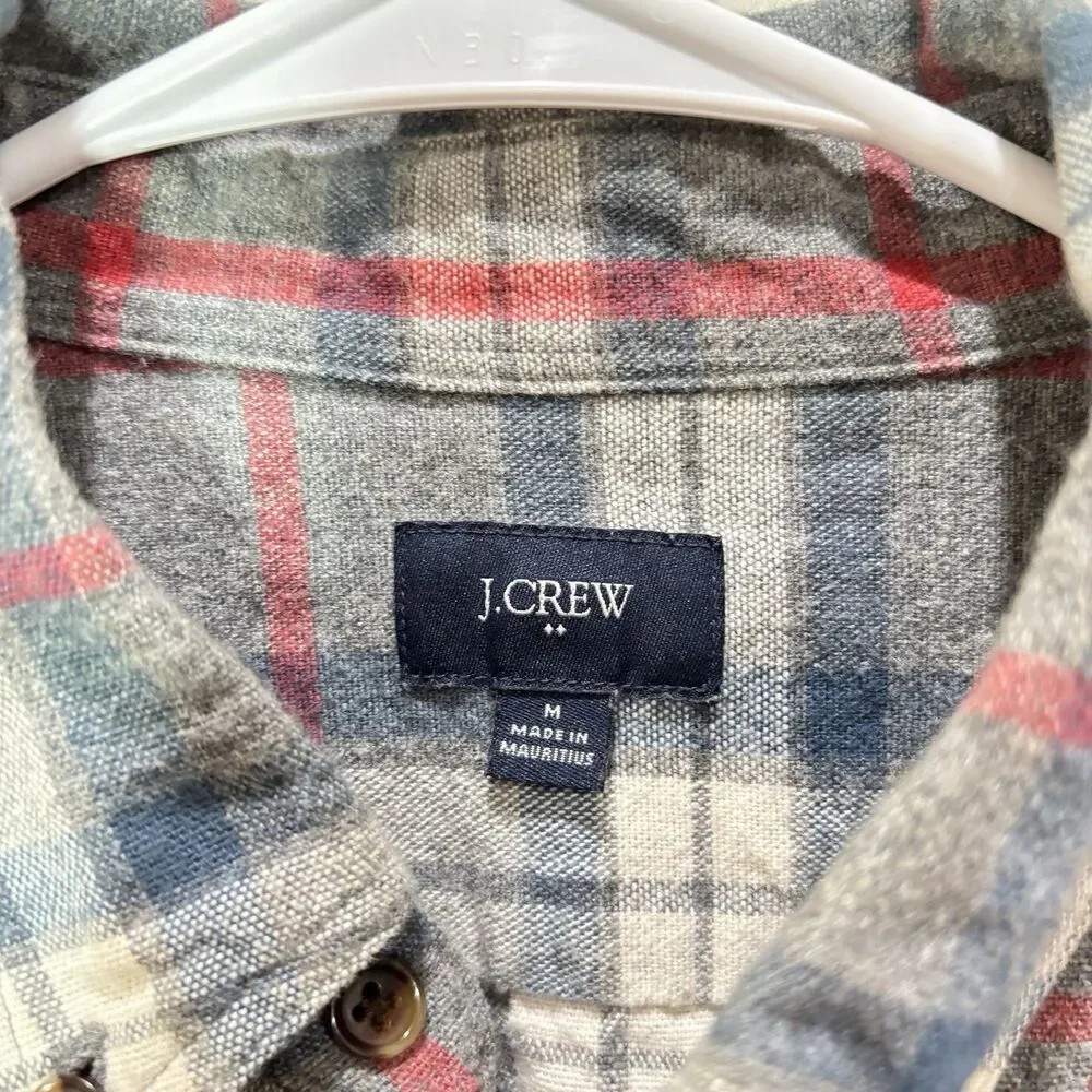 J Crew Men Plaid Flannel Button Down Shirt M Cotton Elbow Patch Dad Preppy Cabin